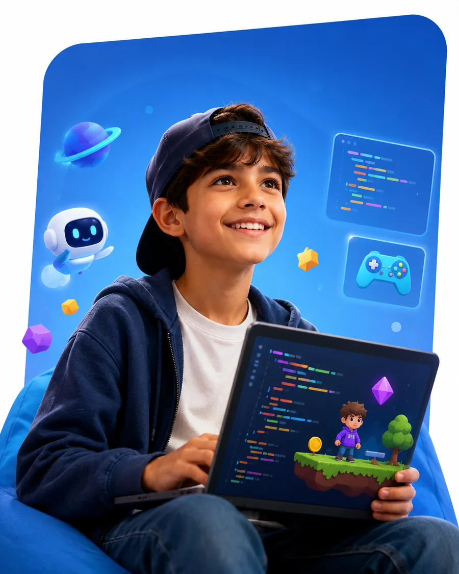 Niño gamer aprendiendo programación