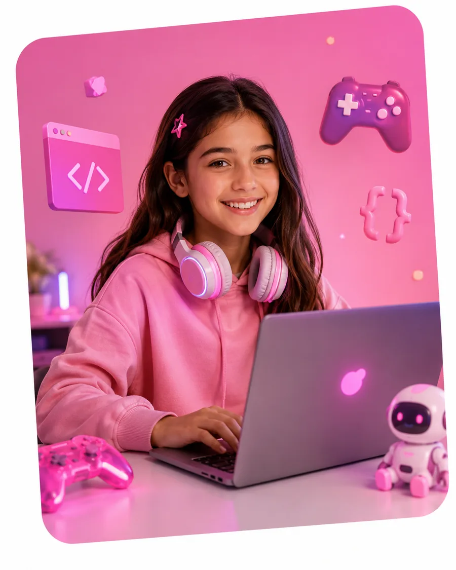 Niña gamer aprendiendo programación